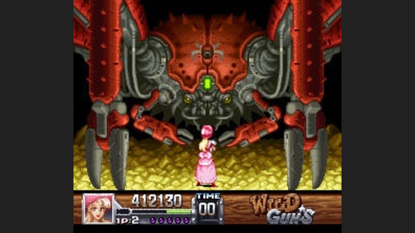 Annie faces the Gold Mine boss. Its a robotic crab!