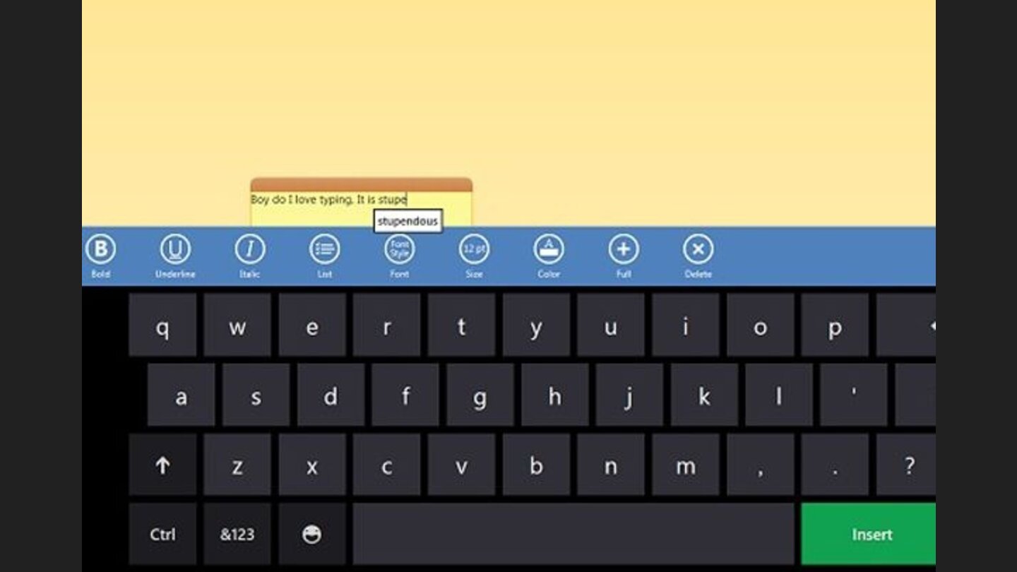 Das einblendbare Windows 8-Touchscreen-Keyboard bietet auch automatische Korrekturen und Autovervollständigen an.