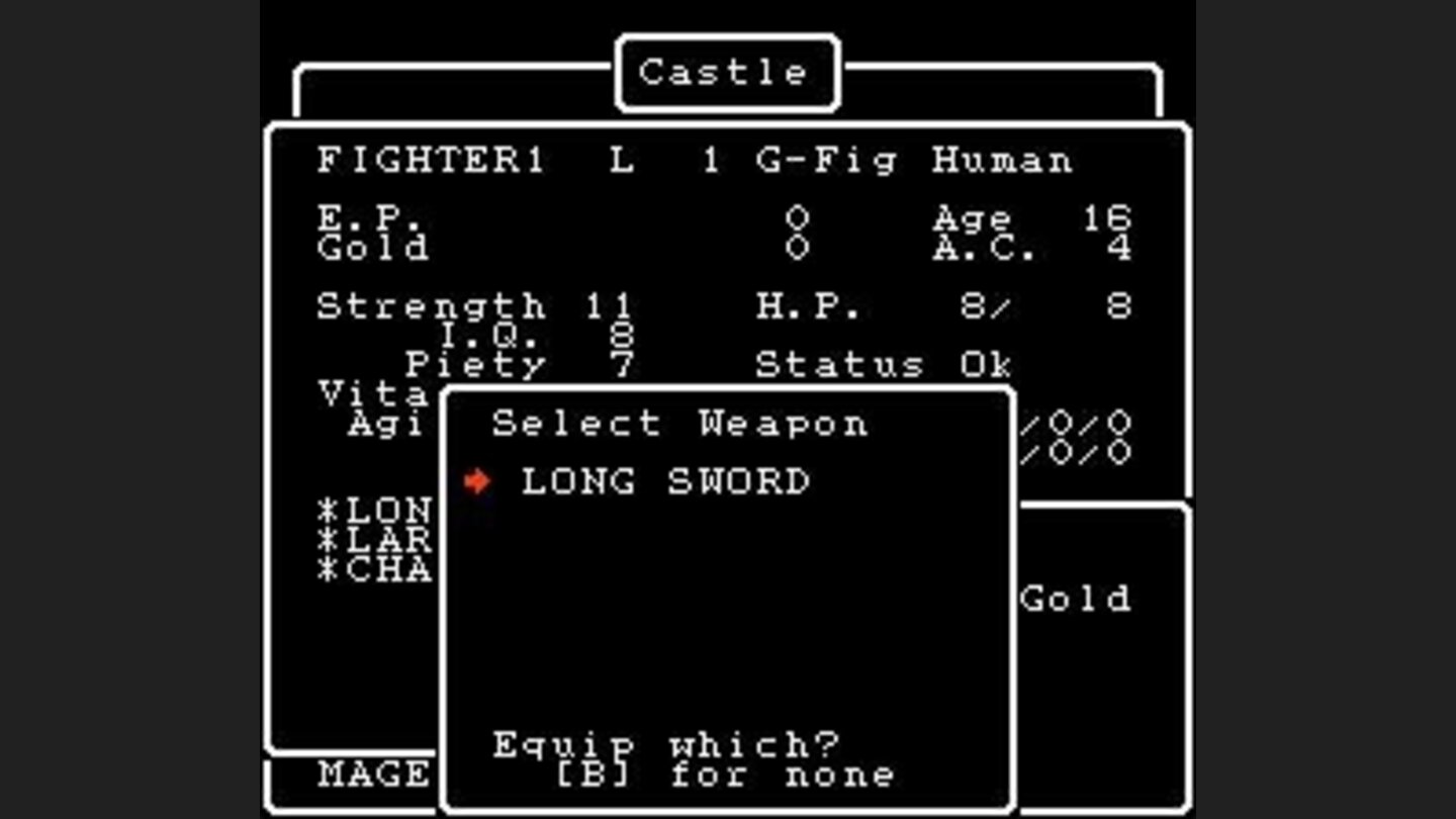 Character statistics and equipment