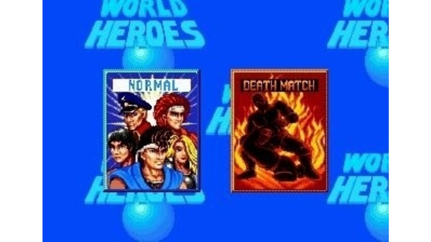 Game mode selection: NORMAL (against CPU) or DEATH MATCH (same as NORMAL, but with trapped arenas).