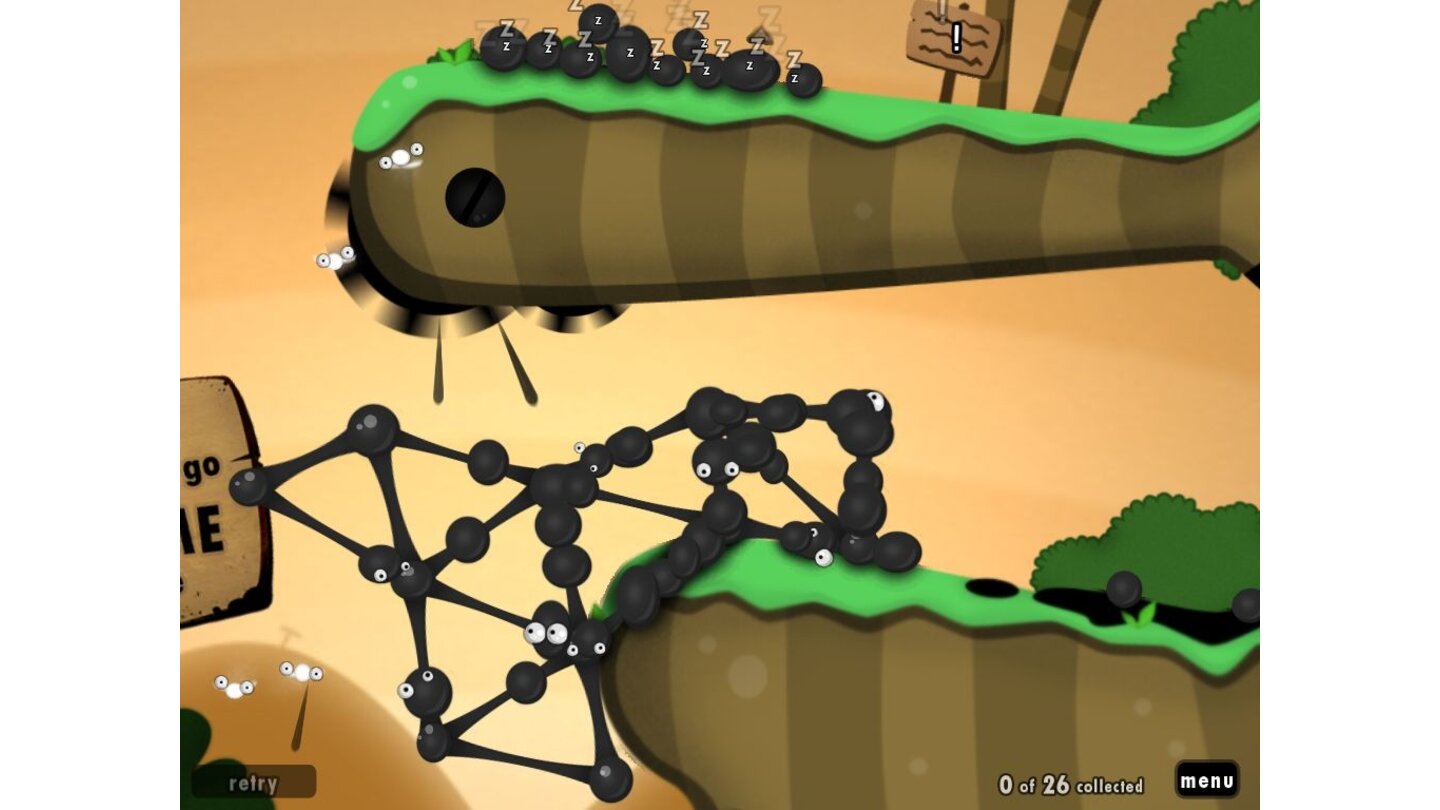 World of Goo Die Erfolgsgeschichte von World of Goo begann im Download-Bereich von Nintendos Wii-Konsole. Das innovative Spiel heimste zahlreiche Preise ein und begeisterte junge wie alte Spieler mit großartigem Artdesign und schöner, bisweilen melancholischer Musik. iOS-Spieler erhielten eine 1:1-Umsetzung der Goo-Reise. Der Ablauf des Titels ist nicht ganz einfach zu beschreiben. Grundsätzlich geht es darum, mit kleinen Bällen - den Goos - Brücken, Türme und Verbindungsstreben zu bauen. Das Levelziel besteht immer im Erreichen des Ausgangs. Dieser wird durch eine Art Staubsauger dargestellt und saugt nicht benutzte Goos in sich auf. Erschwert wird das durch eine vorgeschriebene Anzahl Goos, die übrig bleiben müssen. Die iPad-Fassung von World of Goo betrachten wir als die beste der erhältlichen Versionen. Sehr löblich: Für das iPhone hat man aufgrund des viel kleineren Bildes Hilfestellungen und Extrafunktionen eingebaut. Unsere Wertung: 88% - » Test zu Modern Combat 3: Fallen Nation lesen