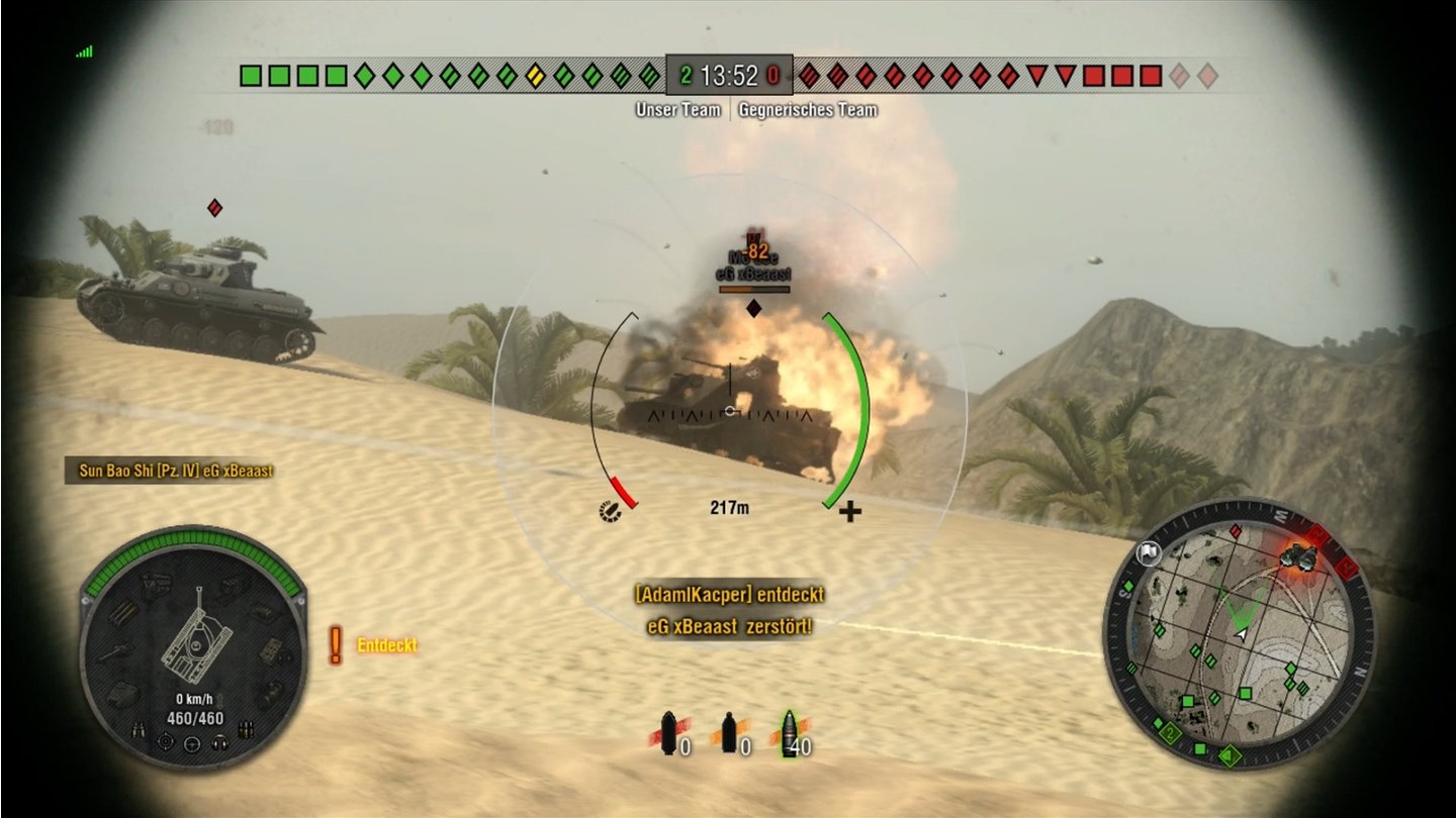 World of Tanks: Xbox 360 EditionVolltreffer! Das 105mm-GEschütz des Panzer IV ist eine der stärksten Kanonen auf Tier 5.