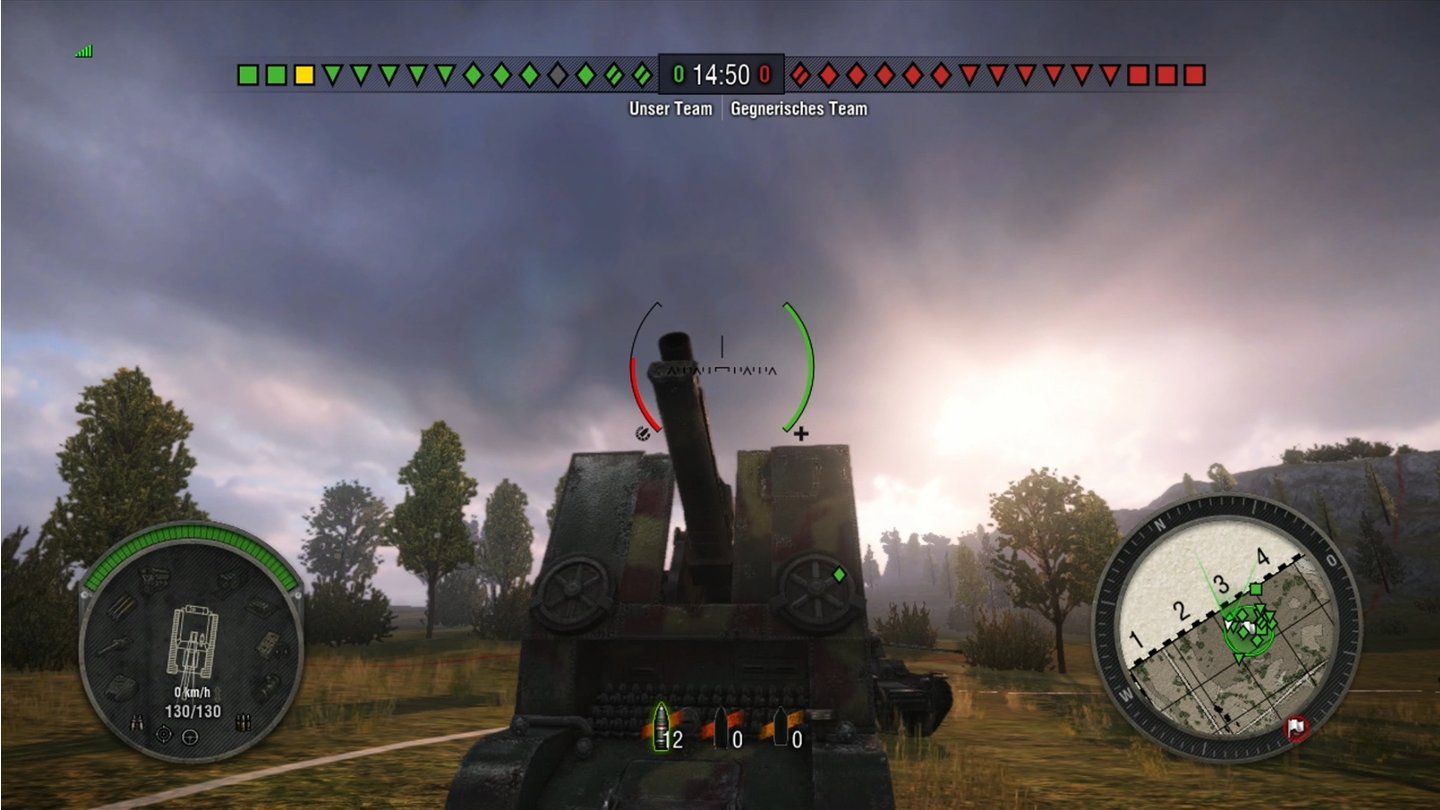 World of Tanks: Xbox 360 EditionEin Bison-Sturmgeschütz. Artillerie hat extrem hohe Reichweite, ist im Nahkampf dafür sehr verwundbar.