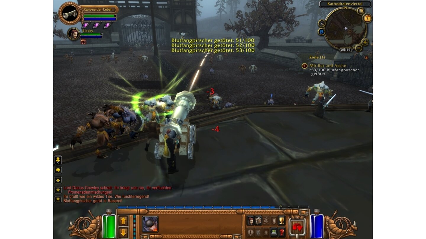 World of Warcraft: Cataclysm - Screenshots aus der BetaMit einer Kanone zerschlagen wir Gruppen der Werwölfe.