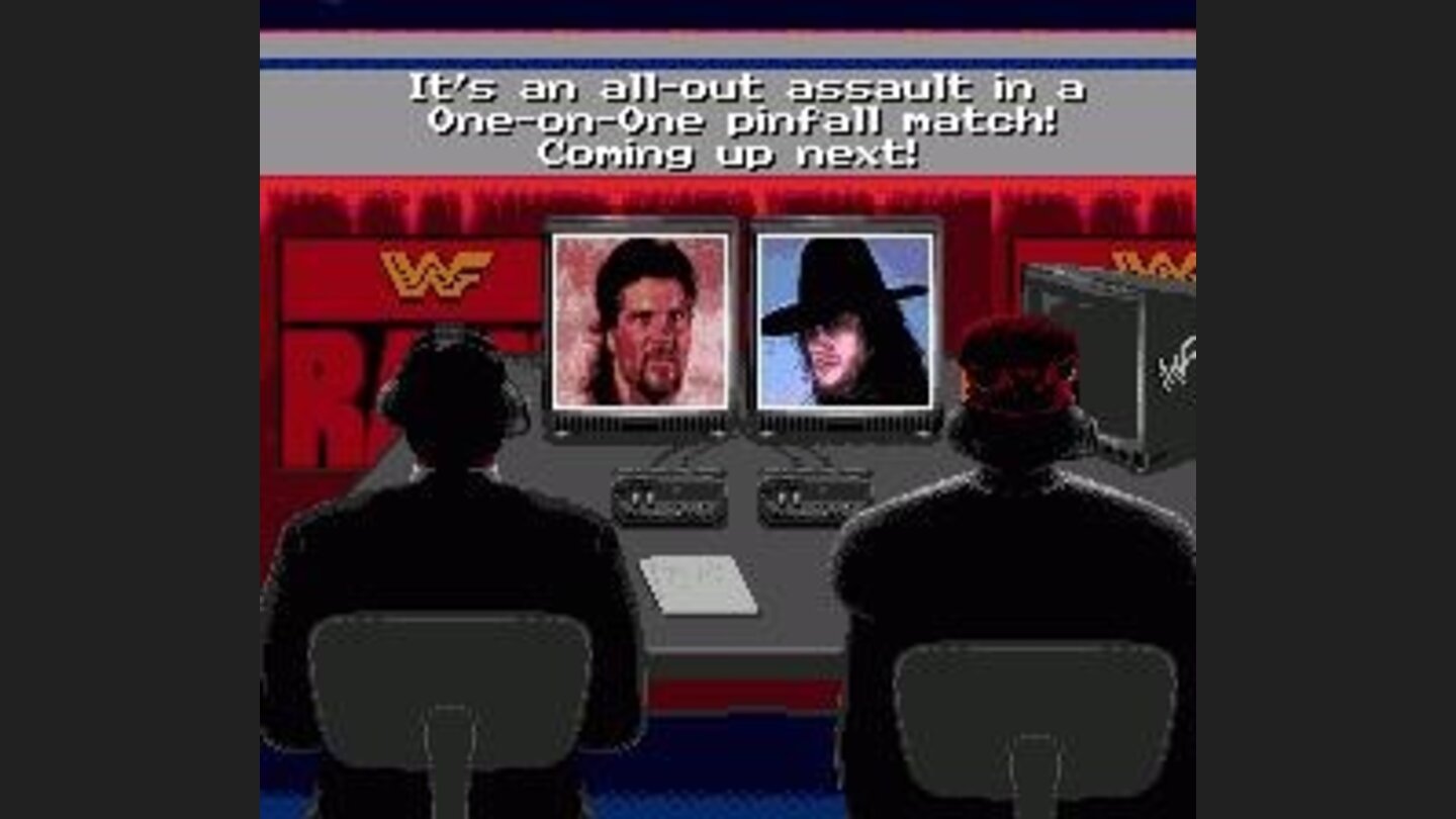 The commentators present the wrestlers.