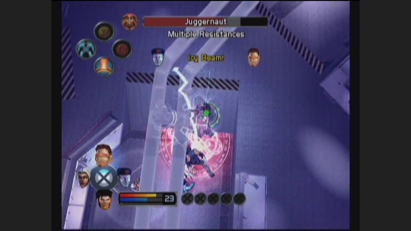 Cyclops and Iceman deal a devastating combo to Juggernaut.