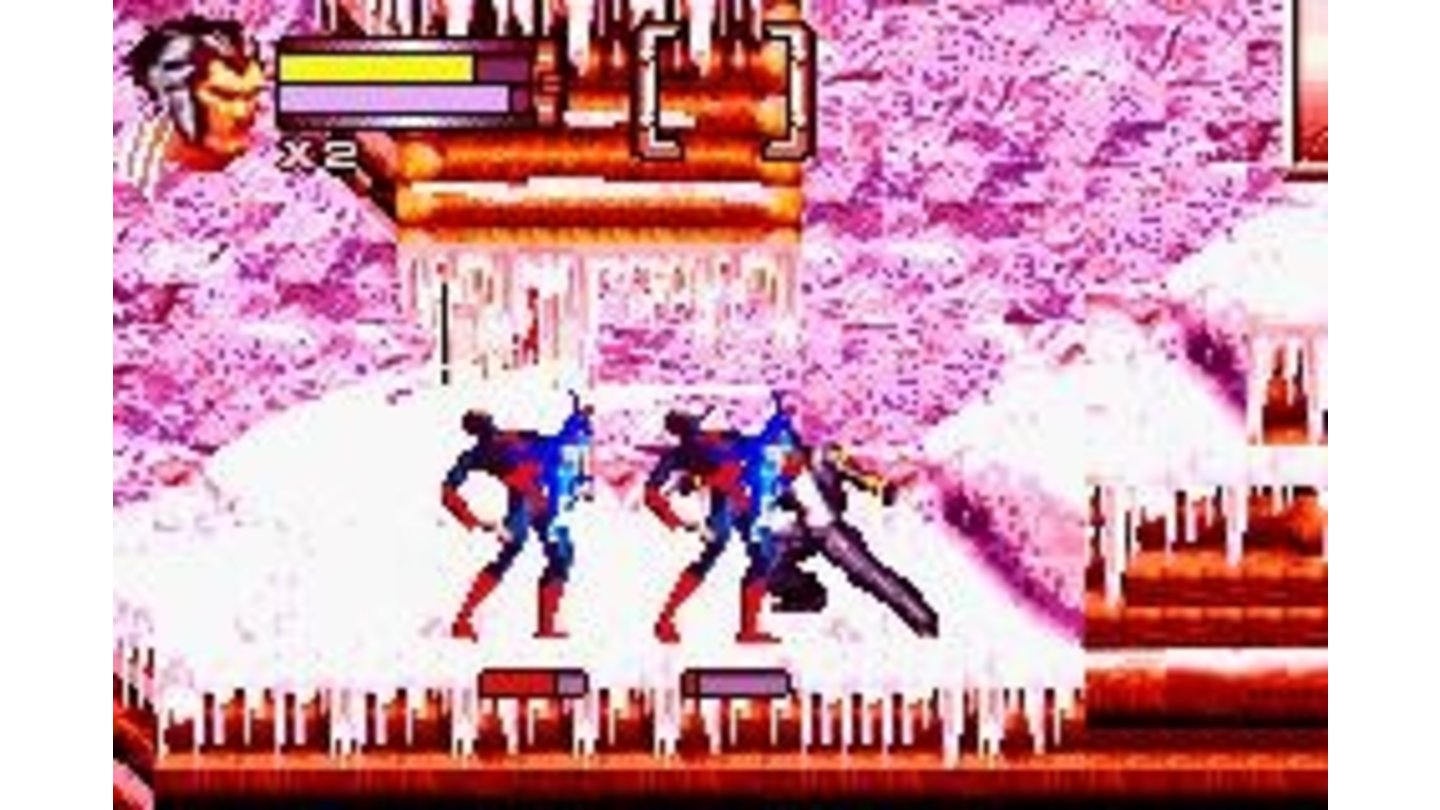 Wolverine smashing fool guys in Rage Mode. The red tone in the stage indicates that the mode is active and functional!