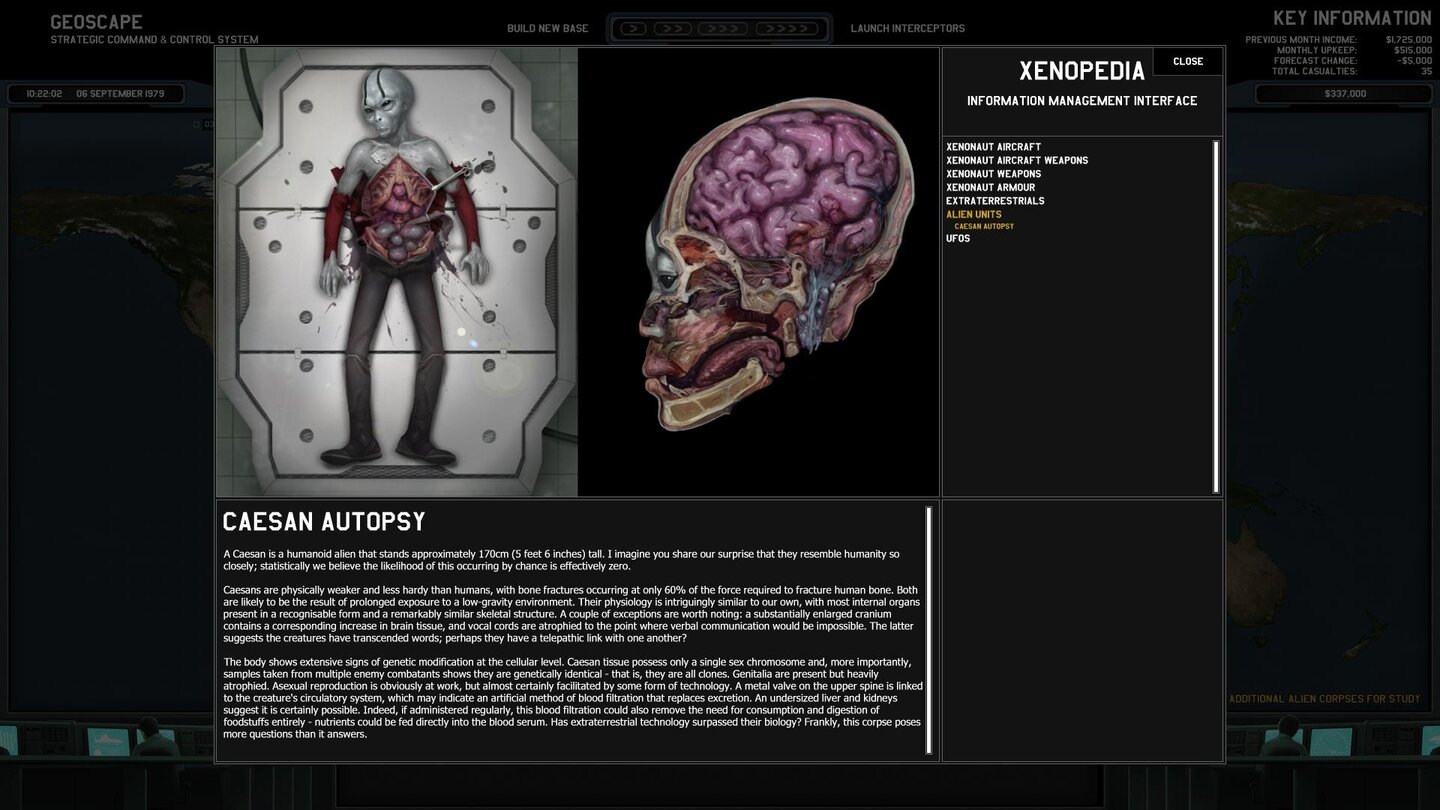 Xenonauts - Screenshots aus der Early-Access-VersionDie Autopsieberichte in Xenonauts landen automatisch einige Tage nach der »Akquirierung« der Leichen auf dem Schreibtisch des Kommandanten.