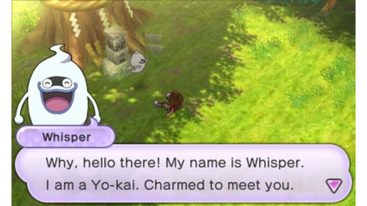 Yo-Kai WatchDie erste Begegnung mit dem Yo-Kai Whisper findet im Wald statt.