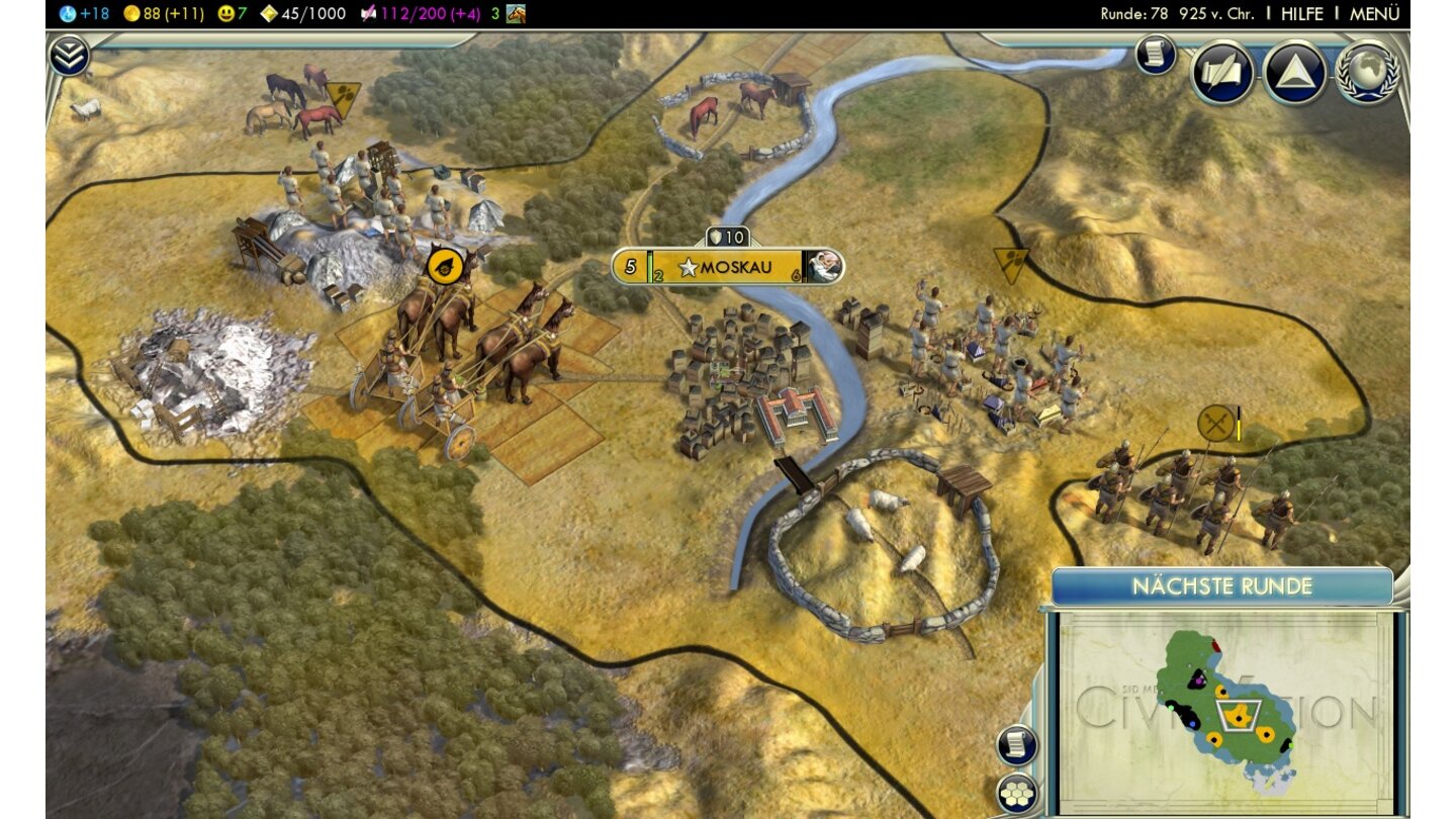 Civilization 5 - Klassik... wie das Rad erlauben Streitwägen, Bautrupps legen Straßen und Felder an. So erreicht unser Volk ...