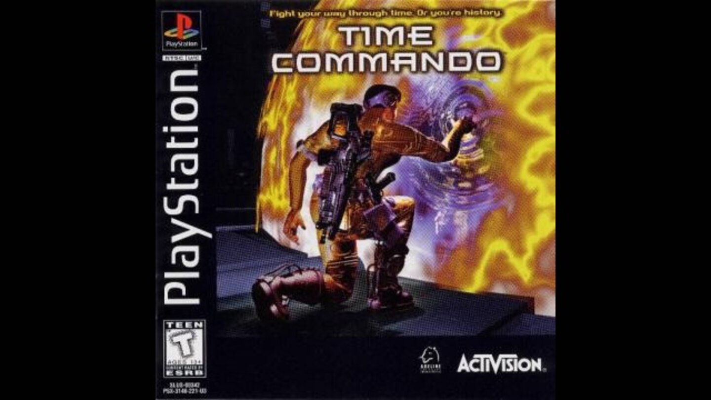 Time Commando1996 erschien mit Time Commando ein eher simples, aber stimmungsvolles Zeitreise-Abenteuer. Darin muss das sogenannte »Predator Virus« vernichtet werden, durch das ein Zeitwirbel entstanden ist, der die Welt zerstören könnte. Der namenlose Held betritt also den Zeitwirbel und bereist im Verlauf des Spiels acht verschiedene Epochen, in denen er sich mit allerlei zeitgenössischen Waffen gegen Gegner aus der jeweiligen Zeit zur Wehr setzen muss.Erste Station der Zeitreise ist die Steinzeit, in der nur mit Steinen und Stöcken gekämpft wird. Von da aus geht es, über das Japan der Feudalzeit, den Wilden Westen, bis hin zu einer futuristischen Zeit, immer weiter in die Zukunft. Mit den Epochen verändern sich auch die Waffen und Gegner, sodass gegen Ende auch Laser-Waffen zum Einsatz kommen.