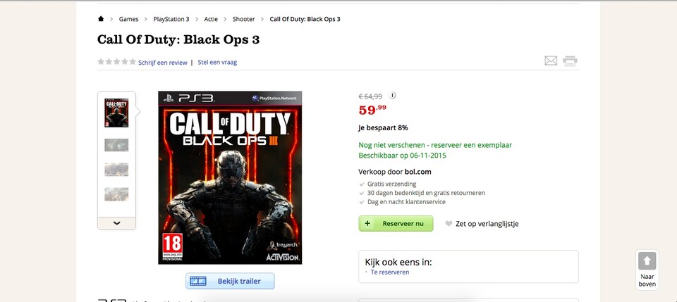 Der Händler Bol.com hatte kurzzeitig Versionen des Shooters Call of Duty: Black Ops 3 für die PlayStation 3 sowie die Xbox 360 im Angebot.