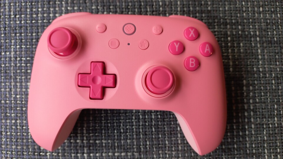 Das ist der 8BitDo Ultimate 2C. Samara hat das knallige Pink gleich überzeugt, aber natürlich stehen auch noch andere Farben zur Auswahl.