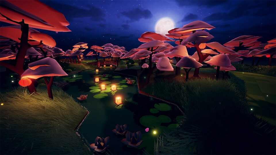 Das Spiel führt euch durch viele schöne Welten, zum Beispiel diesen romantischen Zengarten