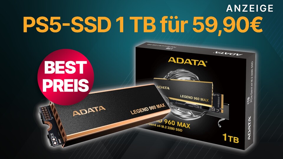 In der Alternate Cyberweek findet ihr güntige PS5-SSDs, beispielsweise die Adata Legend 960 Max 1 TB für nur 59,90€.