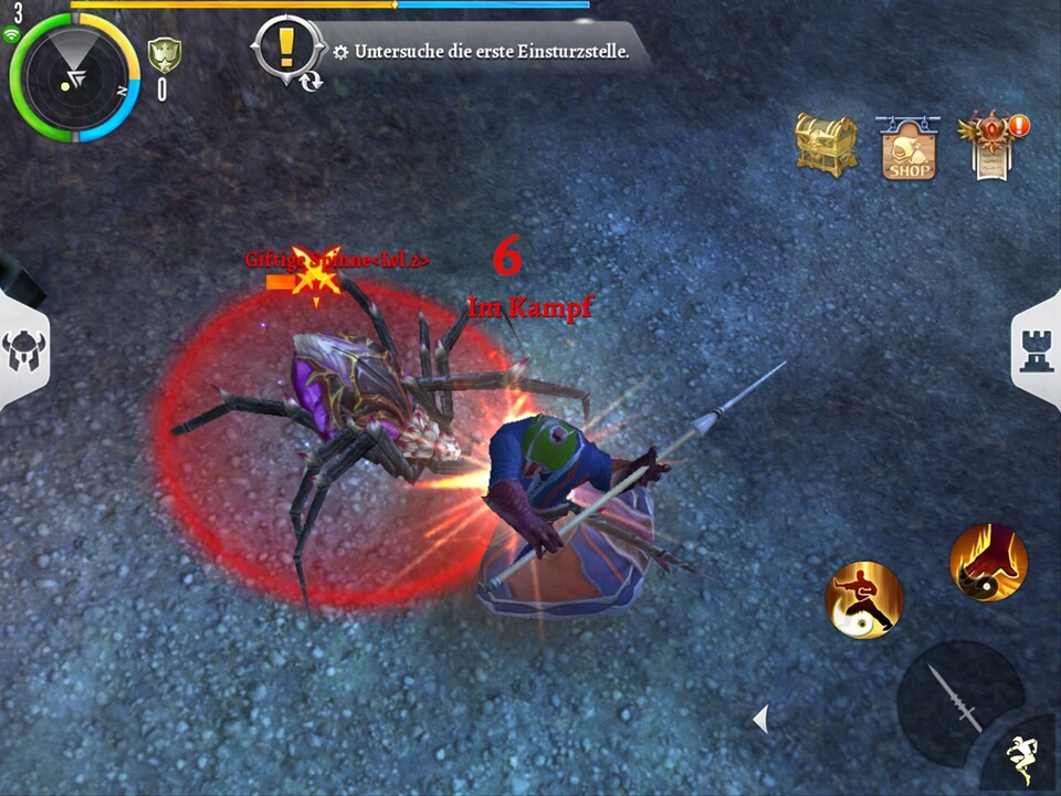 Die Kämpfe spielen sich äußerst intuitiv: Über die Tasten im unteren rechten Bildschirmeck führt der Held seine Angriffe aus.