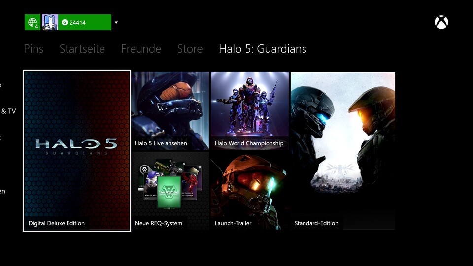 Im Hauptmenü stellen nun Schwerpunktthemen besonders spannende Spiele vor – wie in diesem Fall Halo 5: Guardians.