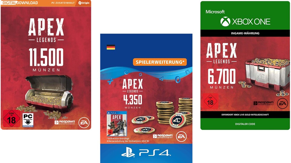 Bei Amazon gibt es heute Apex-Legends-Coins günstiger. Die Angebote gelten für PS4, Xbox One und PC.