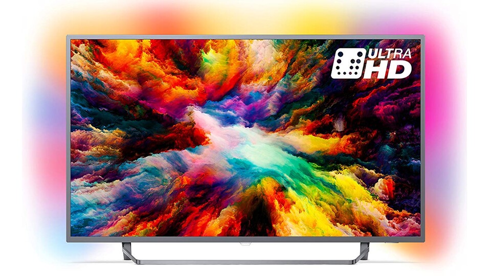 Die Ambilight-Technologie sorgt beim Philips 65PUS7303/12 für stimmungsvolle Raumbeleuchtung.