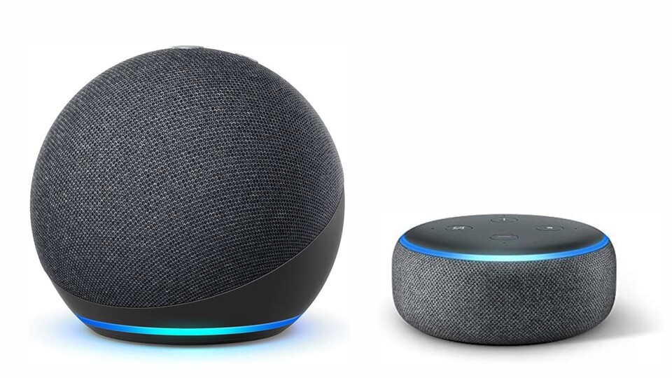 Sowohl den neuen Echo Dot der 4. Generation (links) als auch die flache Version der 3. Generation gibt es bei Amazon gerade im Angebot.