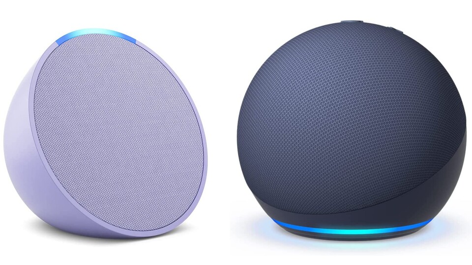 Der Amazon Echo Pop (links) ist noch ein bisschen kompakter als der Echo Dot.