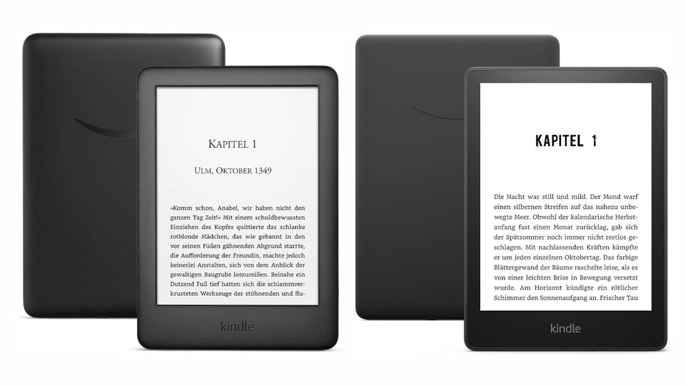 Bei den Kindle-Readern gehören die Standard-Version mit Frontlicht (links) und der neue Kindle Paperwhite zu den attraktivsten Angeboten.
