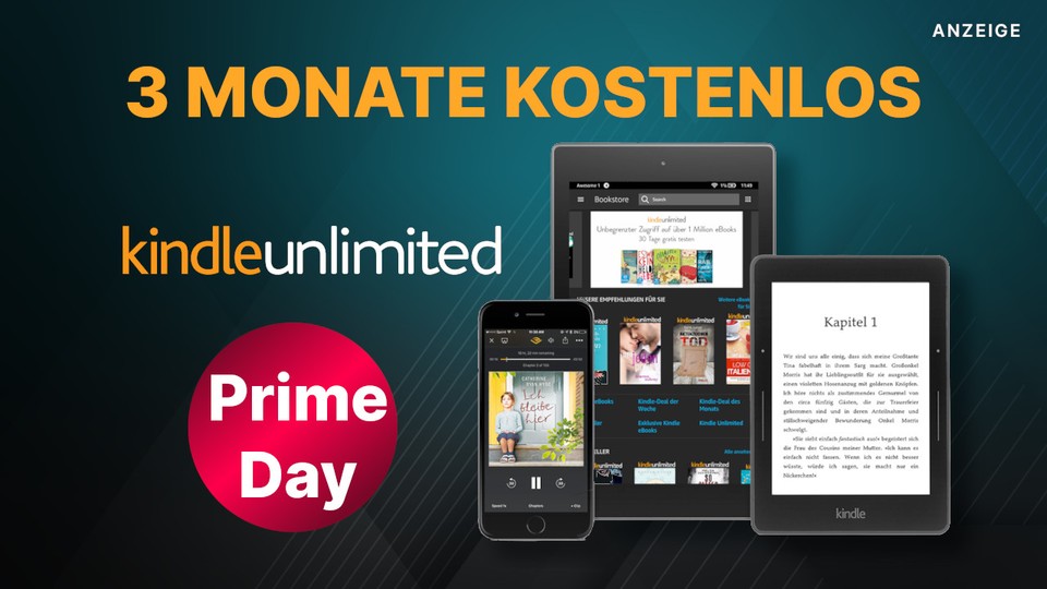 In den frühen Angeboten zum Prime Day könnt ihr jetzt mit Kindle Unlimited Millionen eBooks drei Monate lang kostenlos lesen.