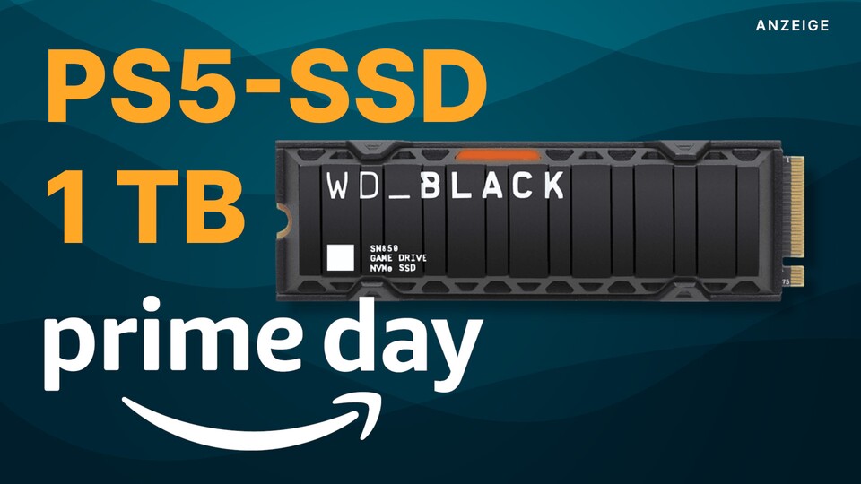 Die SSD WD Black SN850 1 TB gibt es zum Amazon Prime Day in der Version mit PS5-kompatiblem Heatsink günstig wie nie.