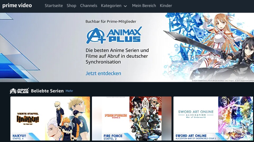 Amazon Prime Video ist ein wenig unübersichtlich, hat aber ein beachtliches Anime-Angebot (Bild: Amazon).