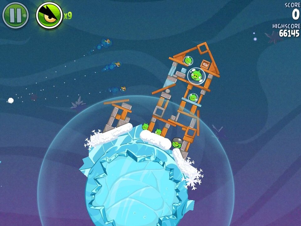 Die frostige Eiswelt von Angry Birds Space.