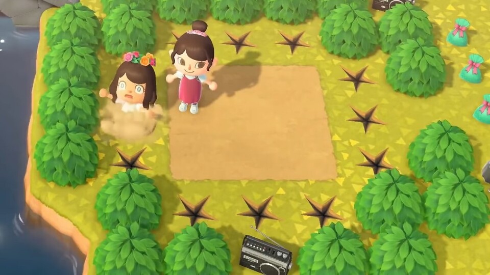 Fallen in Animal Crossing: New Horizons können wie hier für Minispiele genutzt werden, oder aber um Freunde in den Wahnsinn zu treiben (via YouTube - Minimoli).