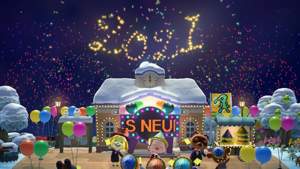 Mit einem Feuerwerk begrüßt Animal Crossing das neue Jahr.