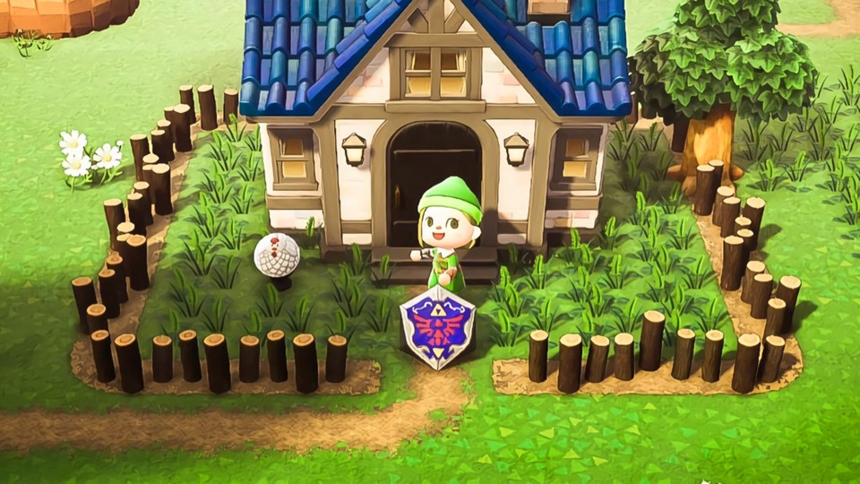 Erst bei genauerem Hinsehen wird deutlich, dass das hier nicht Zelda Links Awakening, sondern Animal Crossing: New Horizons ist.