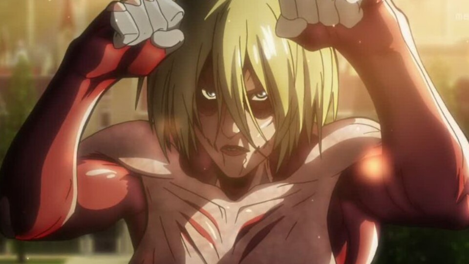 Annie Leonhardt setzt ihre gekonnten Kampfkünste im Körper des Weiblichen Titanen ein. (© Hajime Isayama, Kodansha WIT Studio)