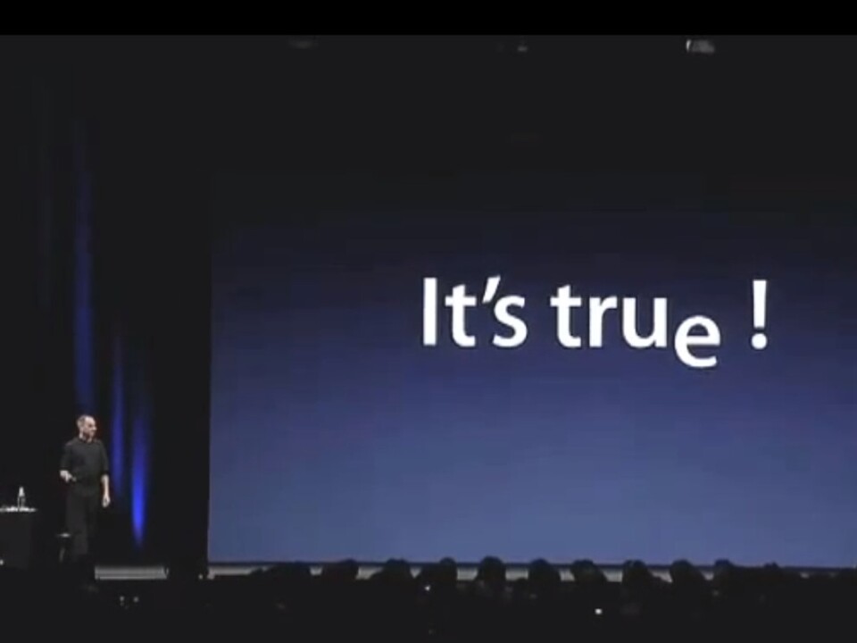 »It's true« mit eine tiefergestelltem »e« als Anspielung auf Intels Logo: Apple steigt auf Intel-Prozessoren um.
