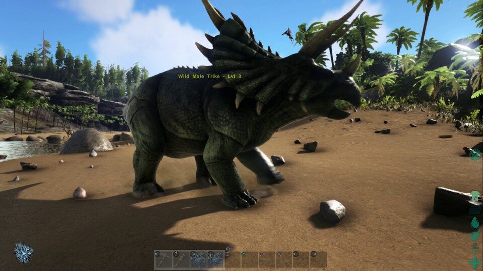 Nicht nur Fleischfresser können gefährlich sein. Auch Herbivoren wie dieser Styracosaurus haben unvorsichtige Spieler im Nu erledigt. 
