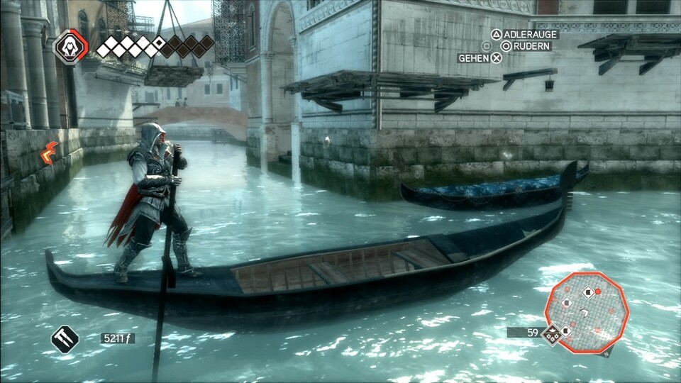 Assassin's Creed 2: Während der Gondelfahrt solltet ihreuch vor Bogenschützen in Acht nehmen