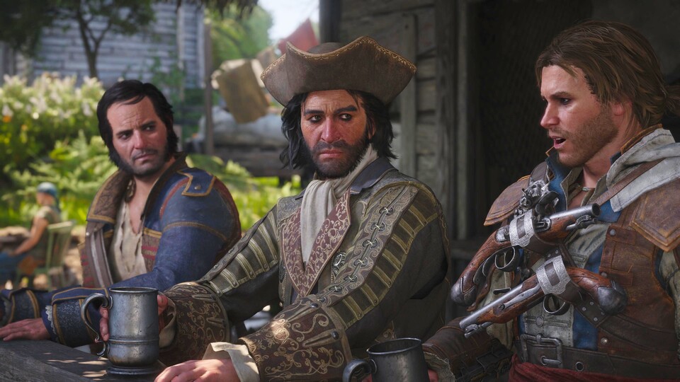 Mit Benjamin Hornigold und Blackbeard plant Edward auch im Remake eine freie Piraten-Republik.