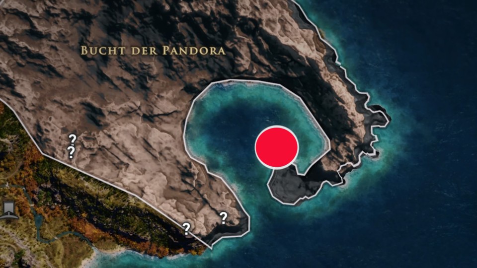 Der rote Punkt zeigt euch das Easter Egg in Malis (Bucht der Pandora).