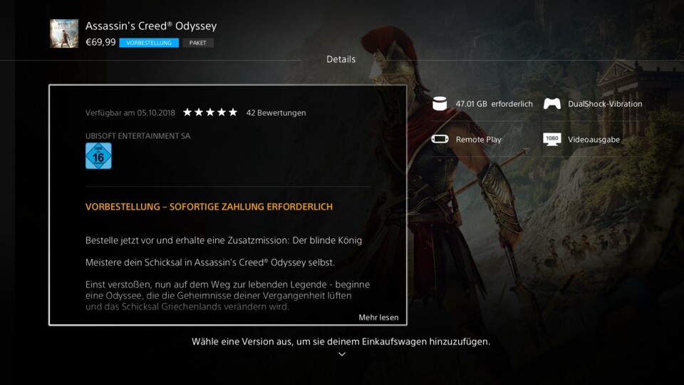 Assassin's Creed Odyssey - Dateigröße im PS Store