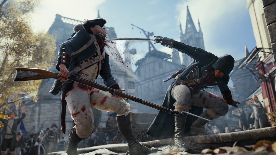 In Assassin's Creed Unity dürfen wir gegen Bares Ausrüstung kaufen, statt sie freizuspielen.