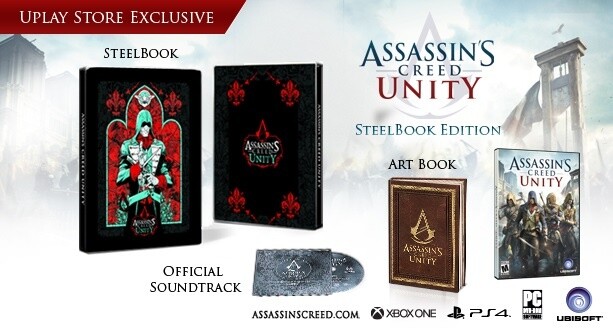 Nun also auch die Steelbook Edition: Assassin's Creed Unity erscheint in acht verschiedenen Fassungen, die Steelbook Edition wird exklusiv über den Uplay-Shop vertrieben.