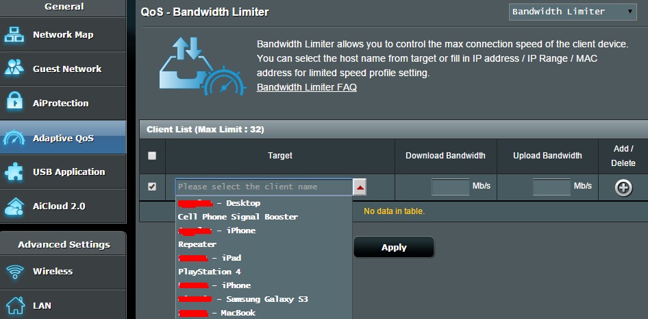 Asus hat mit der Bandbreiten-Limitierung innerhalb seiner Router-Software fast so etwas wie ein Alleinstellungsmerkmal. Eigentlich müsste man aber gar nicht darauf angewiesen sein. (Bildquelle: Linus Tech Tips Forum / AGGELOS_970)