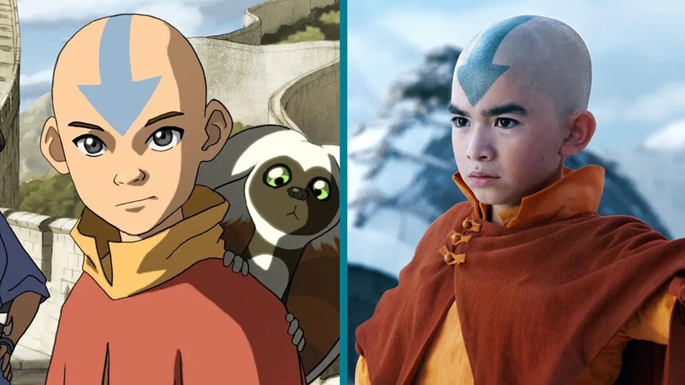 So sieht Aang im Cartoon und in der Netflix-Serie aus. (Bild: NickelodeonNetflix)