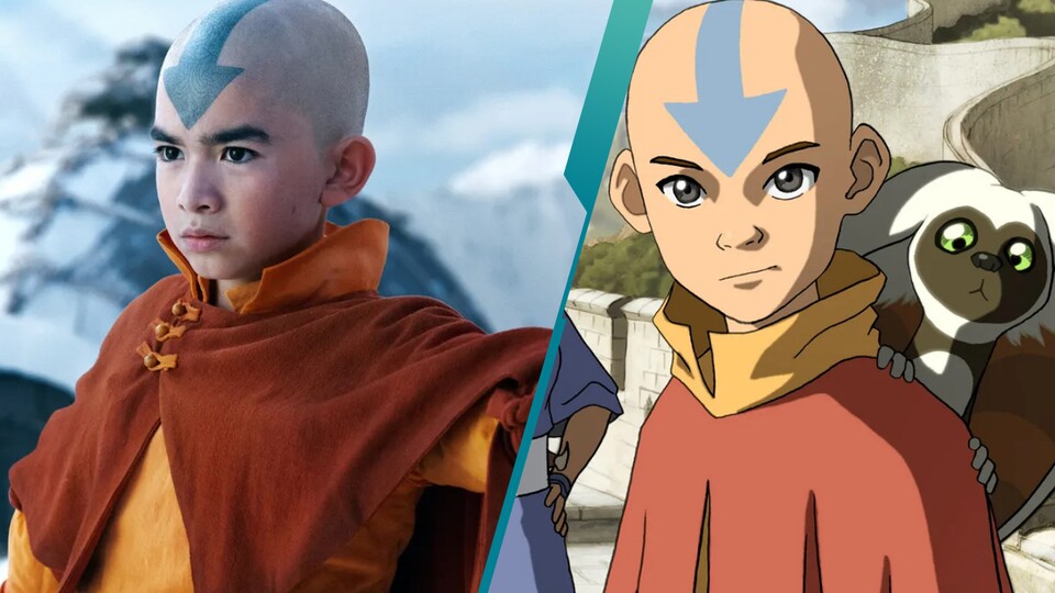 Aang als Avatar in der Netflix-Serie und in der Originalfassung von Nickelodeon. (Bild: © Netflix Nickelodeon)