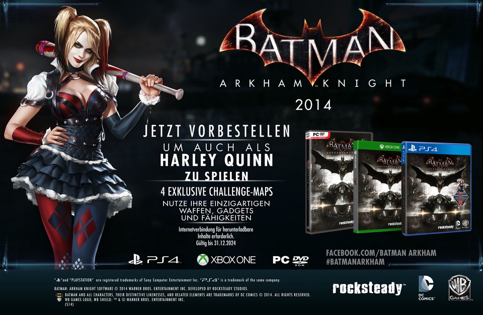 Batman: Arkham Knight bietet Bonusmissionen mit Harley Quinn als Vorbestellerbonus.