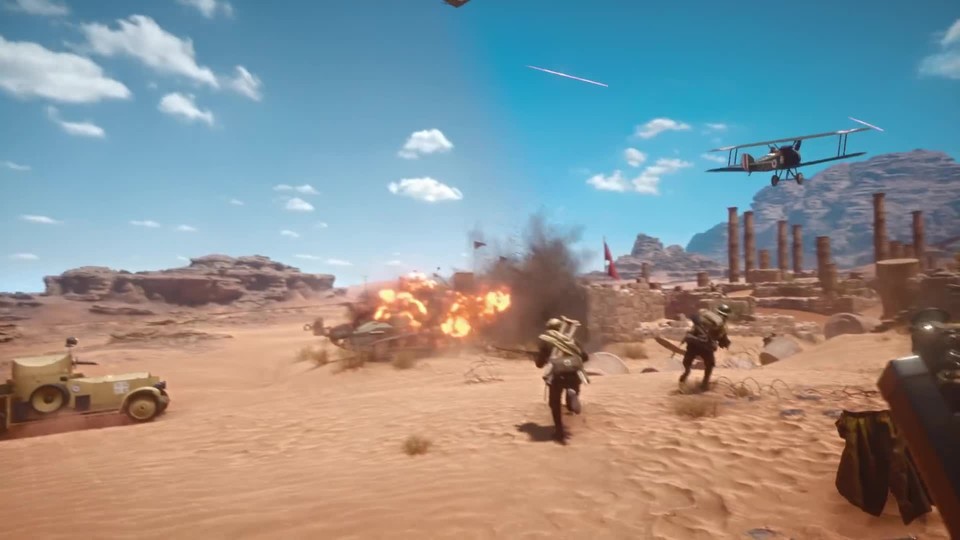 Selbst motorisiert wirkt die Wüsten-Karte von Battlefield 1 gewaltig