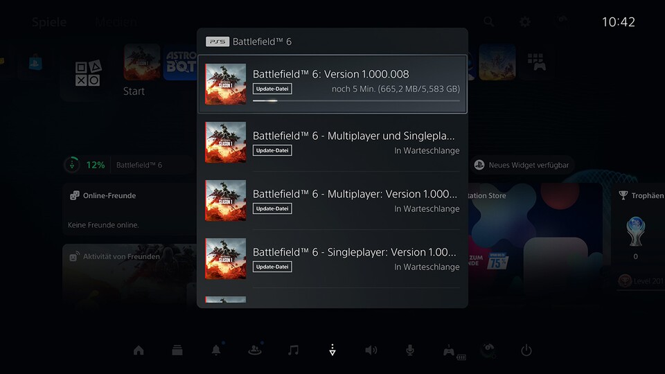 Das Bild zeigt: Die Dateigröße des Updates beträgt etwa 5,5 GB auf der PlayStation 5.
