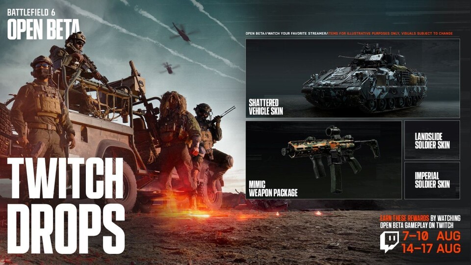 Diese kosmetischen Skins für Battlefield 6 könnt ihr über Twitch ergattern (Bildquelle: EA).