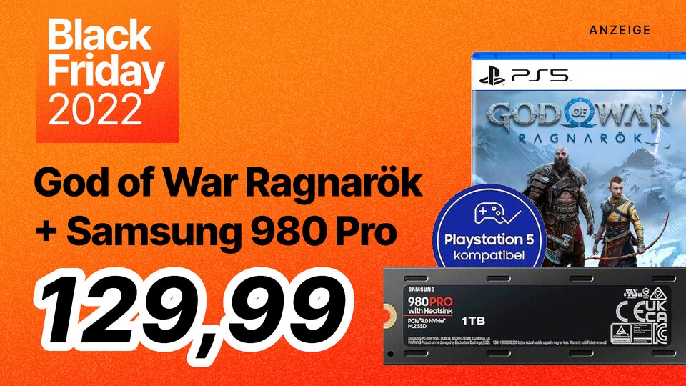 Am letzten Tag des Black Friday Sales gibt es bei Otto ein günstiges Bundle mit God of War Ragnarök und der Samsung 980 Pro PS5-SSD.